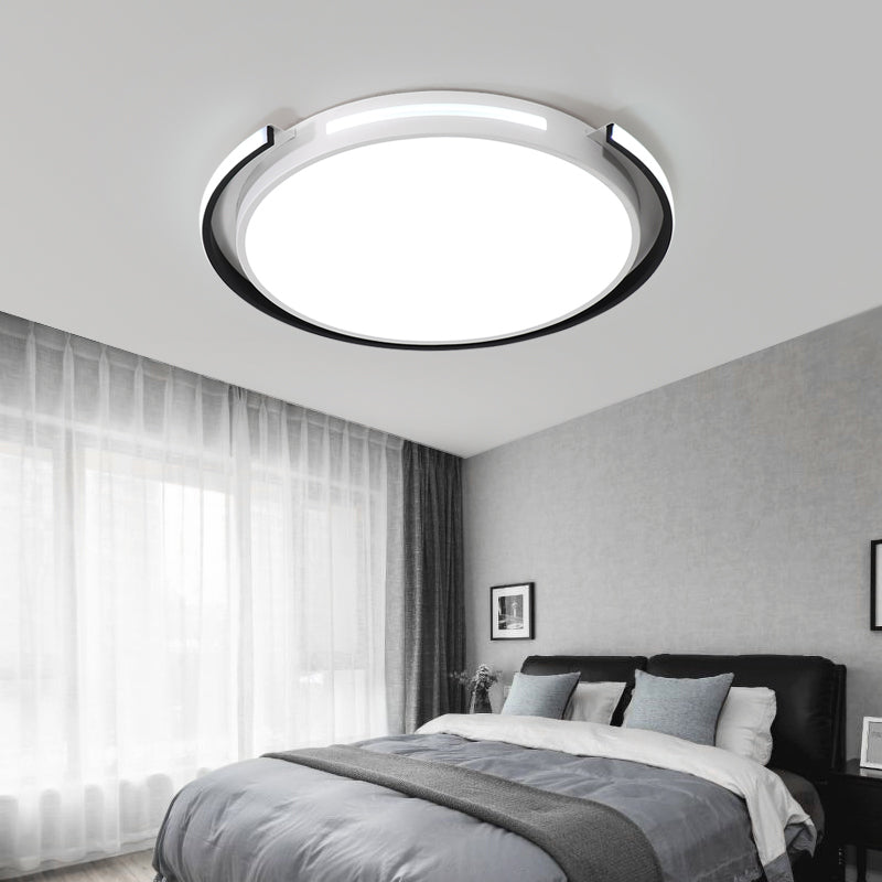 Black And White Round Ceiling Light With Acrylic Shade - Minimalism Led Flush Mounted Lamp