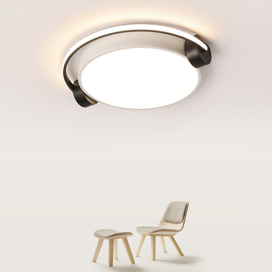 Nordic Acrylic Black-White Flush Mounted Light for Dorm Room - Ceiling Lamp with Figure Wearing Headphone Design