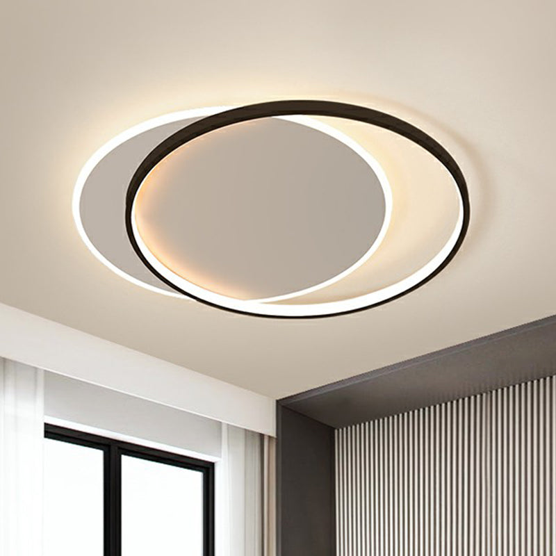 Circular Flush Light Fixture with Acrylic Shade in Black and White - Simplicity LED Ceiling Mount Lamp