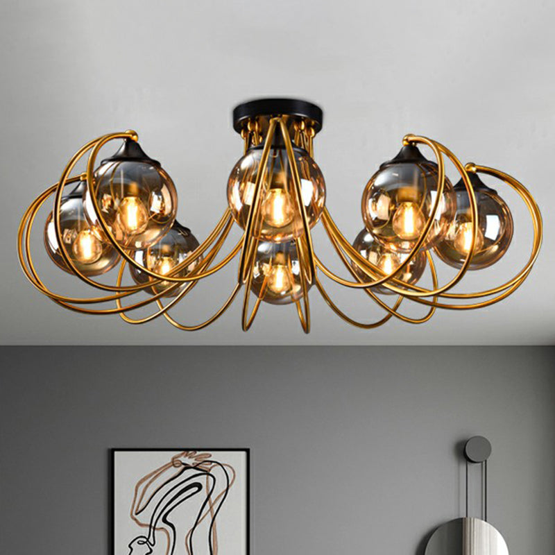 Postmodern Brass Finish Floral Semi-Flush Ceiling Light - Elegant Glass Flushmount for Living Rooms, Various Sizes & Colors