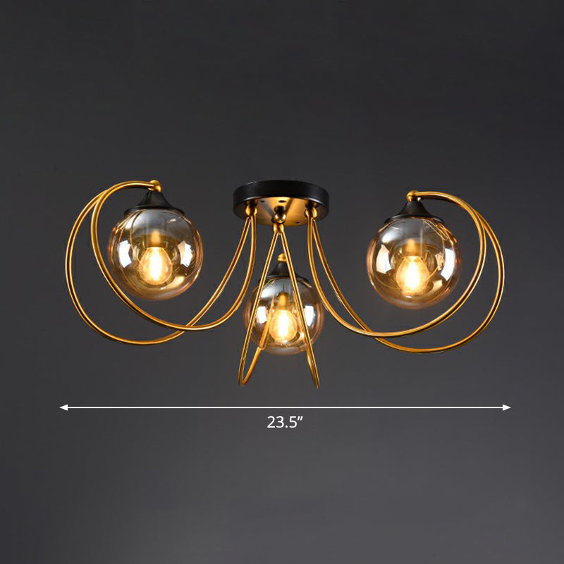 Postmodern Brass Finish Floral Semi-Flush Ceiling Light - Elegant Glass Flushmount For Living Rooms