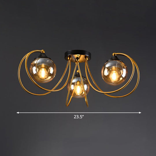 Postmodern Brass Finish Floral Semi-Flush Ceiling Light - Elegant Glass Flushmount For Living Rooms