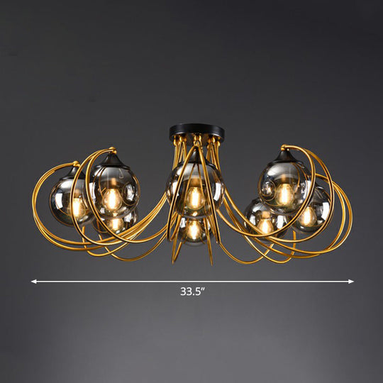 Postmodern Brass Finish Floral Semi-Flush Ceiling Light - Elegant Glass Flushmount for Living Rooms, Various Sizes & Colors