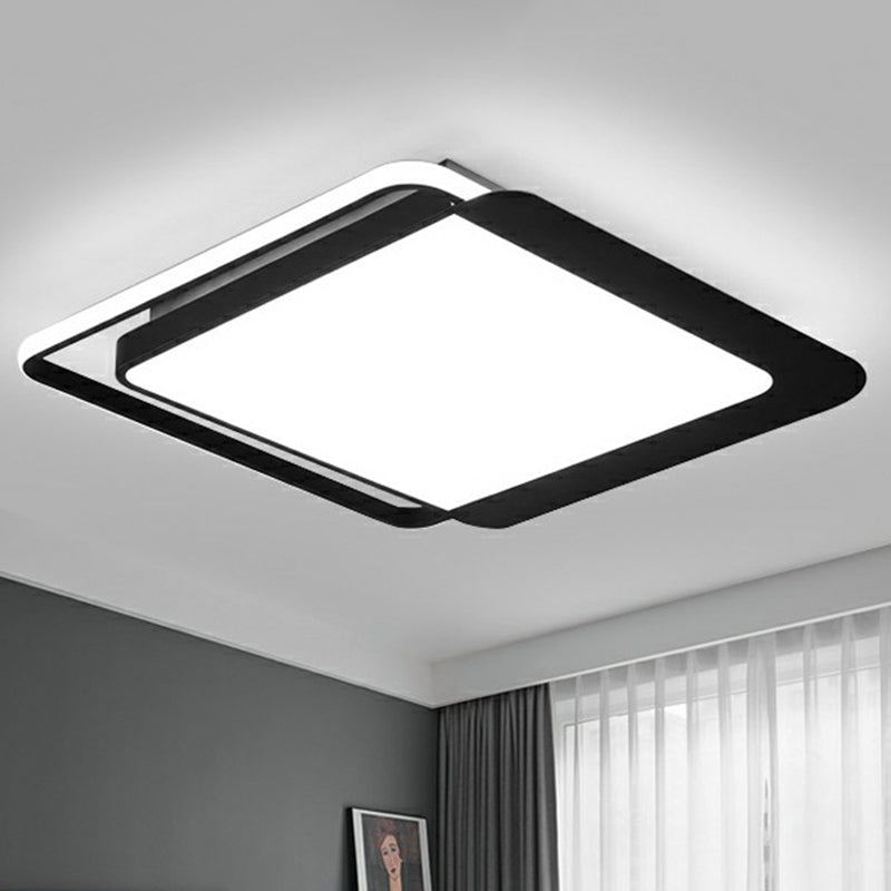 Black Square Led Flush Light With Acrylic Shade - Minimalist Mount Ceiling Fixture