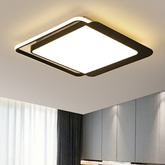 Black Square Led Flush Light With Acrylic Shade - Minimalist Mount Ceiling Fixture / 18 Remote