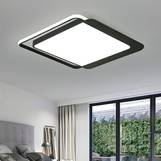 Black Square LED Flush Light with Acrylic Shade - Minimalist Flush Mount Ceiling Fixture