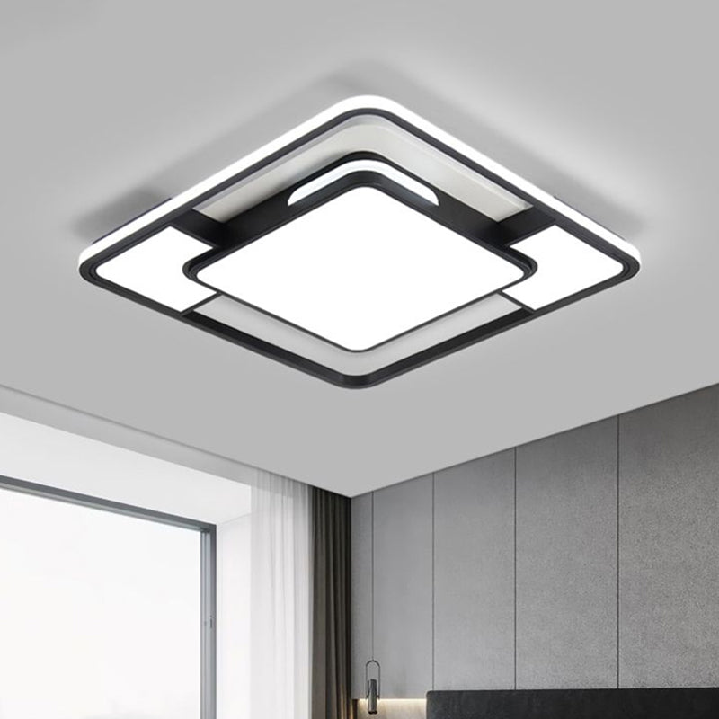 Modern Acrylic Black and White LED Flushmount for Bedroom - Square Ceiling Flush Mount Light