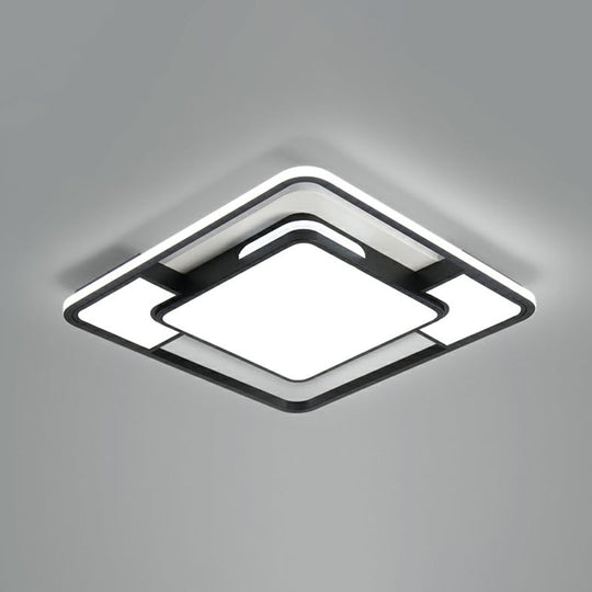Modern Acrylic Black And White Led Flushmount For Bedroom - Square Ceiling Flush Mount Light