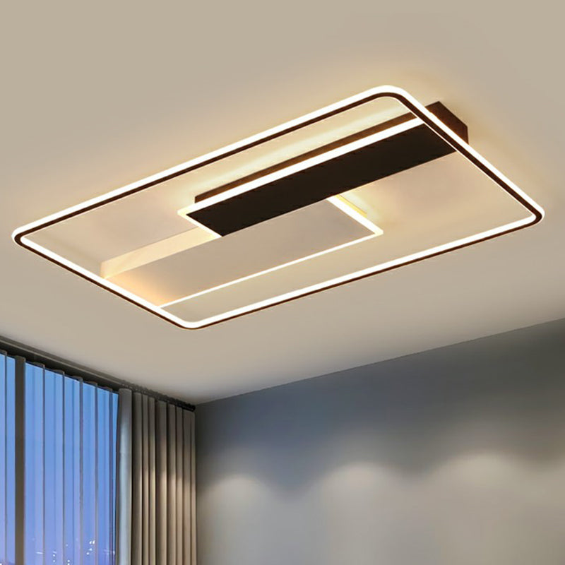 Modern Rectangular Led Ceiling Flush Light With Black-White Finish And Acrylic Shade