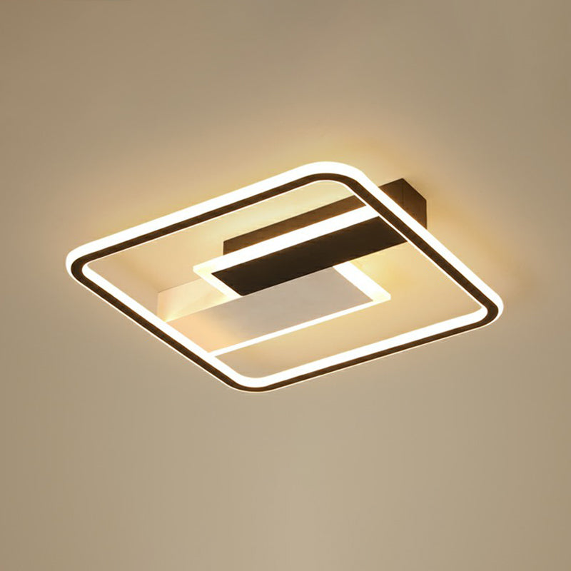Modern Rectangular Led Ceiling Flush Light With Black-White Finish And Acrylic Shade / 18