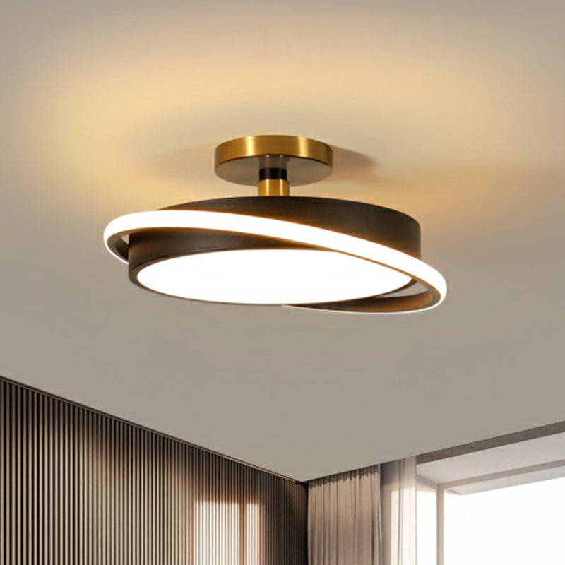 Nordic Acrylic Round Semi Flush Led Ceiling Light For Bedrooms Black / 15 White
