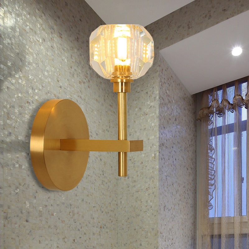 Clear Crystal Dome Wall Light Fixture - Modern Brass Finish 1/2-Light Living Room Lamp 1 /