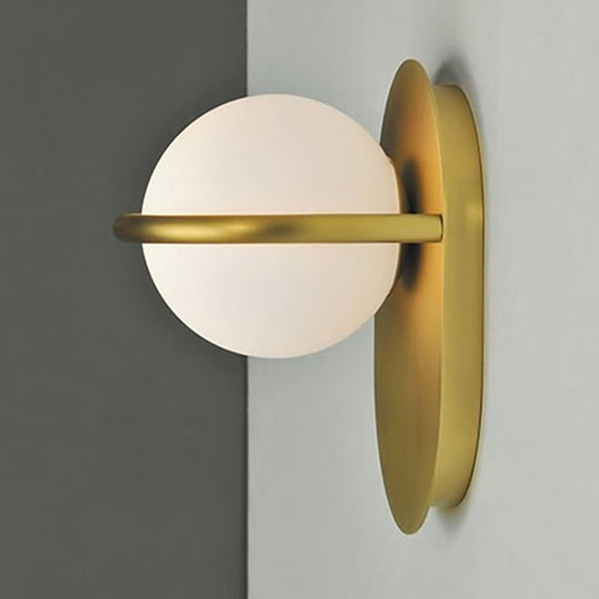 Modern Milk Glass Wall Light With Oval Metal Backplate In Black/Gold For Bedroom Sconce Lighting