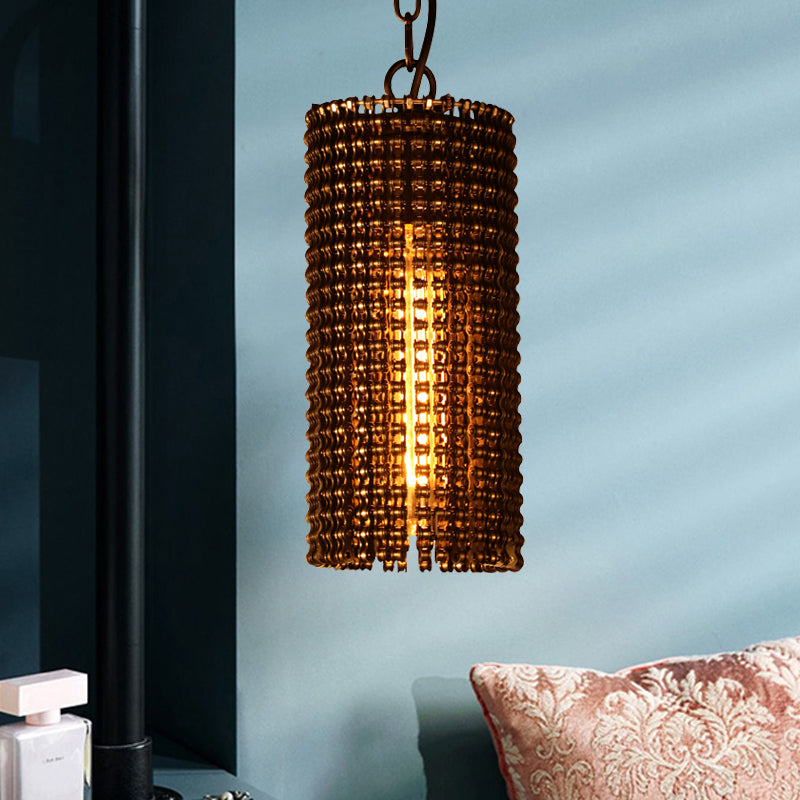 Traditional Metal Tube Pendant Lighting: Brown 1-Bulb Hanging Lamp Kit For Bedroom (7.5/11.5 Wide)