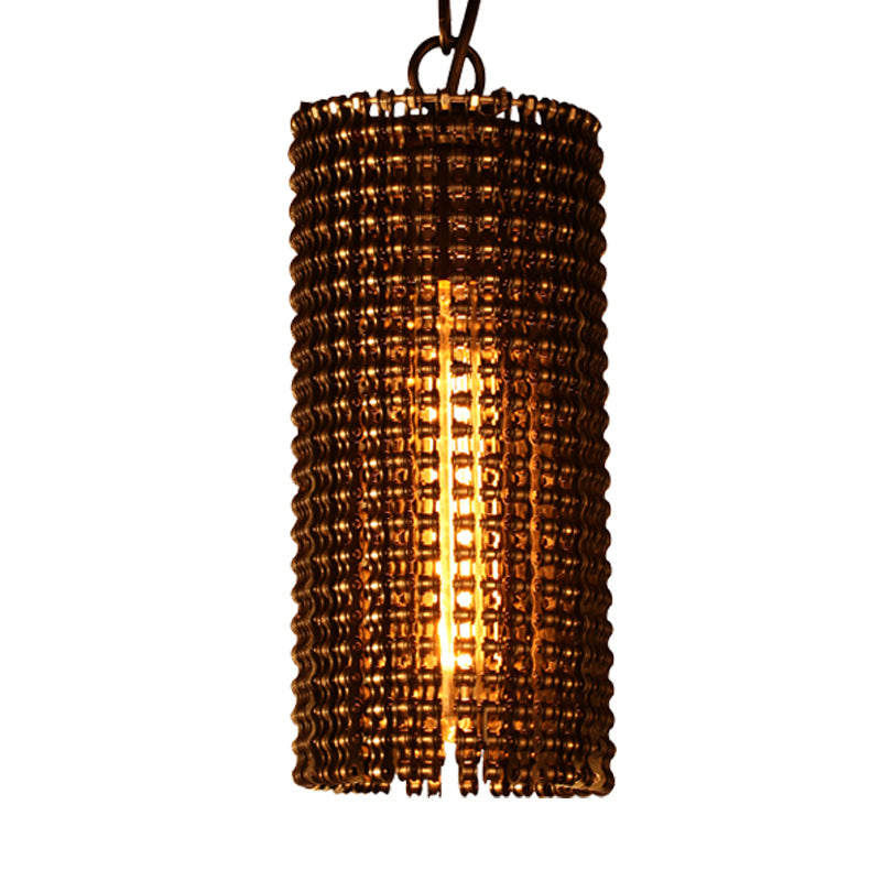 Traditional Metal Tube Pendant Lighting: Brown 1-Bulb Hanging Lamp Kit For Bedroom (7.5/11.5 Wide)