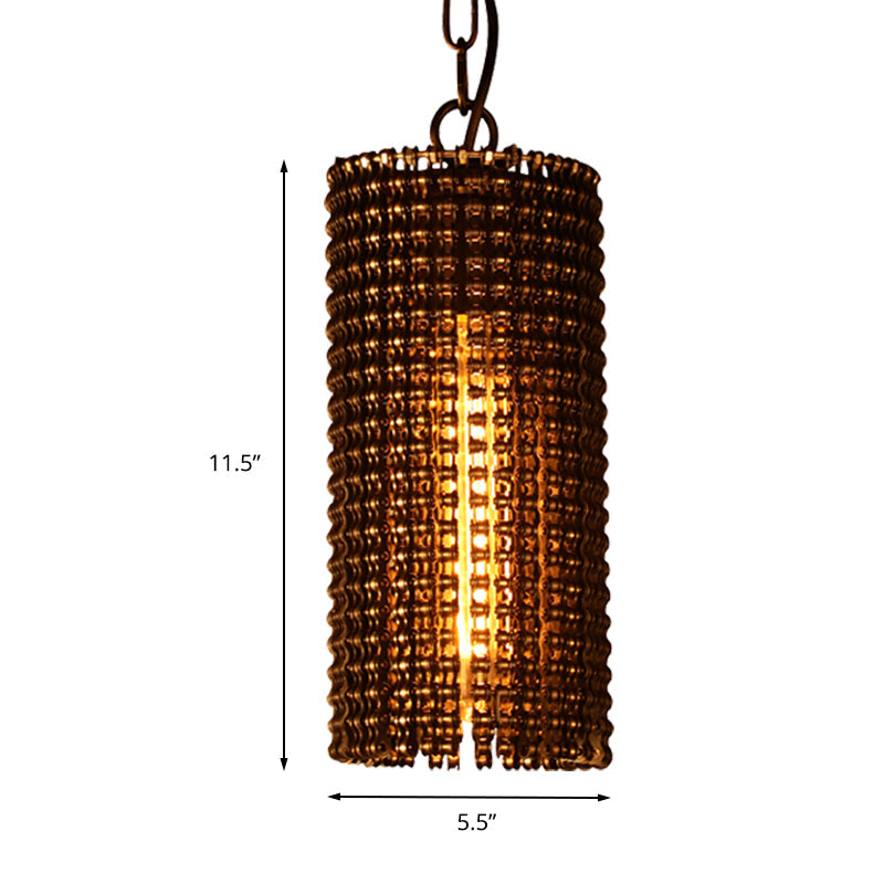 Traditional Metal Tube Pendant Lighting: Brown 1-Bulb Hanging Lamp Kit For Bedroom (7.5/11.5 Wide)