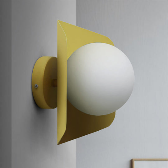 Kids Metal Glass Wall Sconce With Orb Shade: Candy Color Lighting For Child Bedroom Yellow