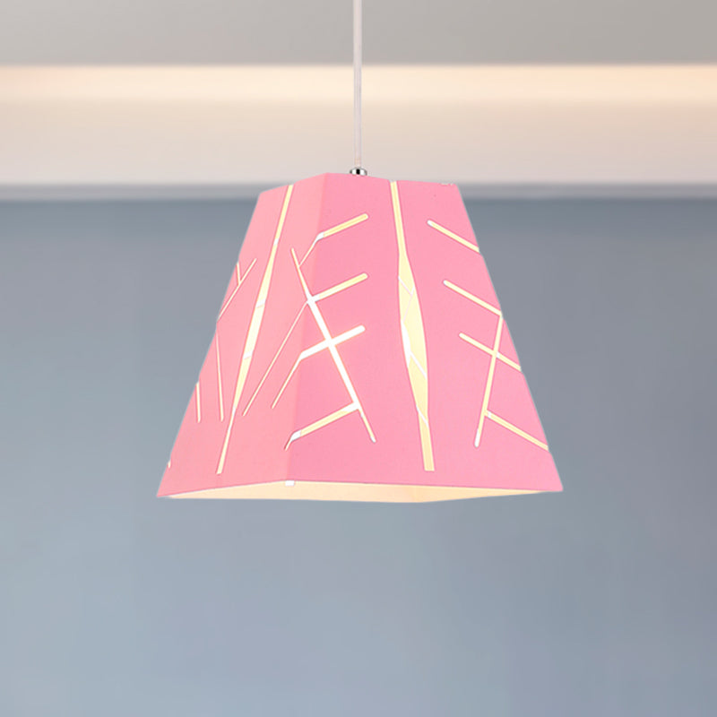 Modern Tapered Pendant Ceiling Light - Pink/Yellow/Blue Metal with 1 Light