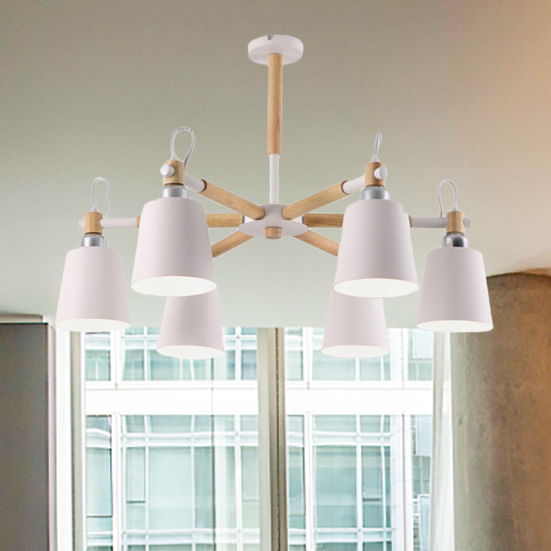 Nordic Metal Pendant Light Fixture - 6-Light Tapered Shade Design For Bedroom White