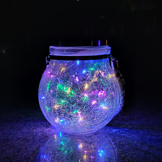 Clear Solar Led Hanging Lamp For Patio With Nordic Design & Crackled Plastic Ball / Multi Color