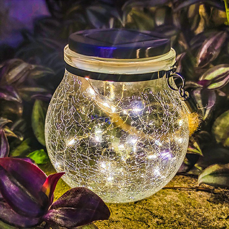 Clear Solar Led Hanging Lamp For Patio With Nordic Design & Crackled Plastic Ball / Warm