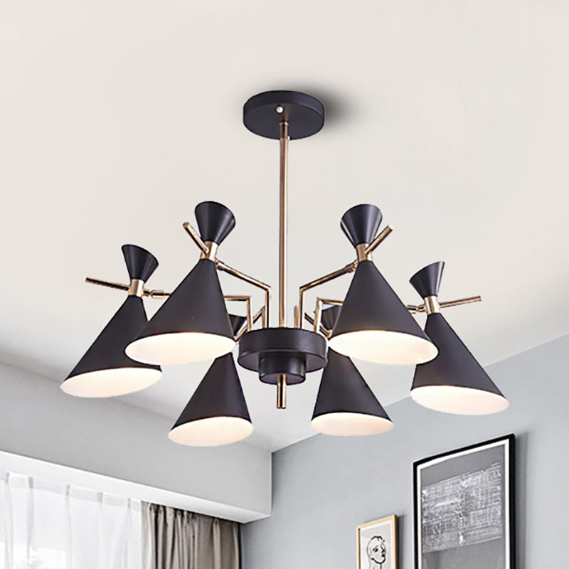 Horn Shape Metal Pendant Light Fixture - Modern 6-Head Hanging Lamp For Living Room Black