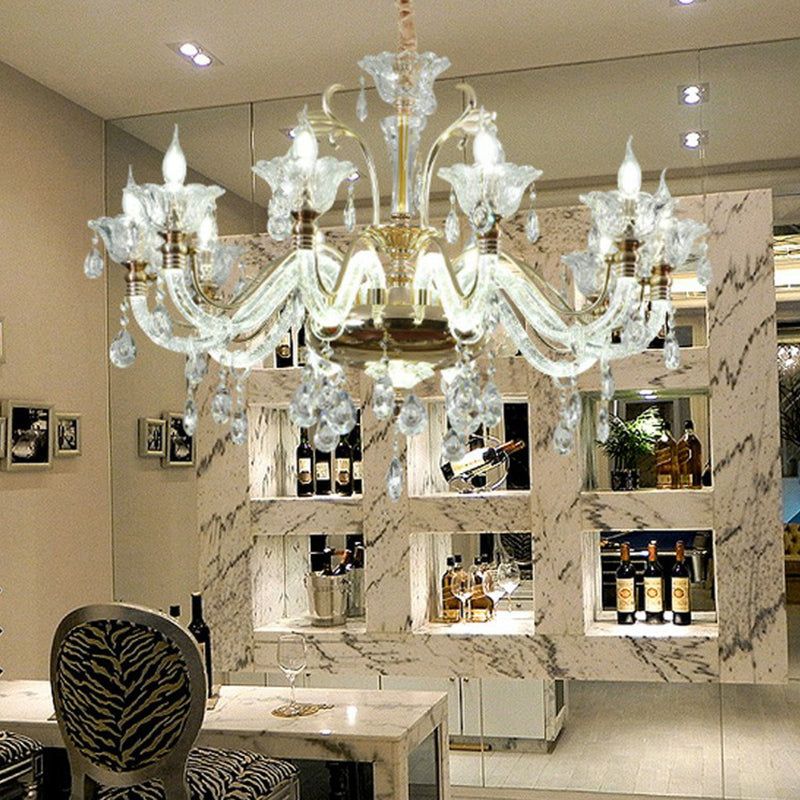 Floral Glass Chandelier With K9 Crystals For Stylish Dining Rooms 10 / Clear