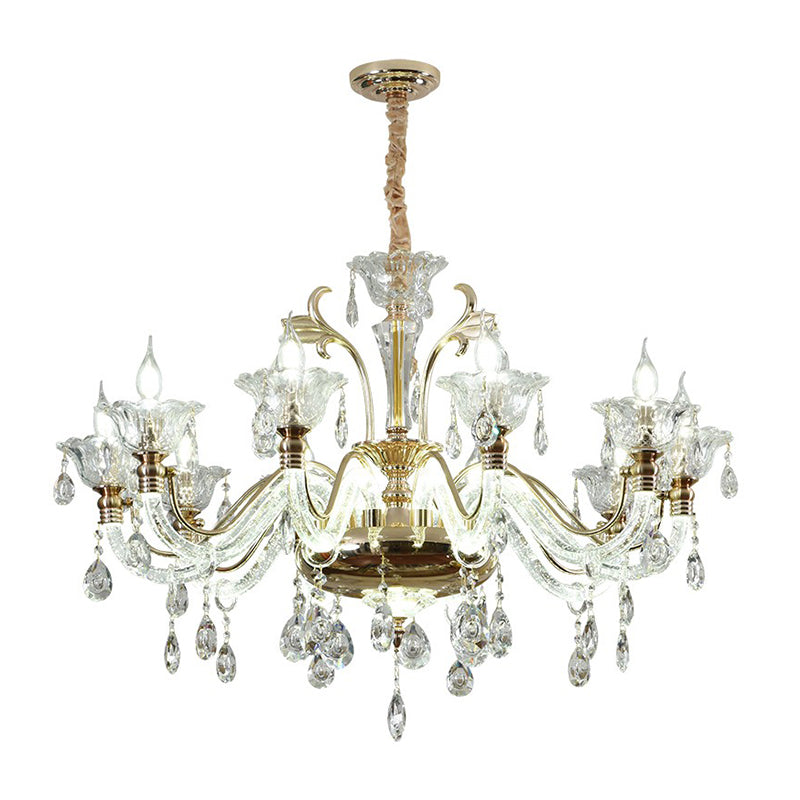 Floral Glass Chandelier With K9 Crystals For Stylish Dining Rooms