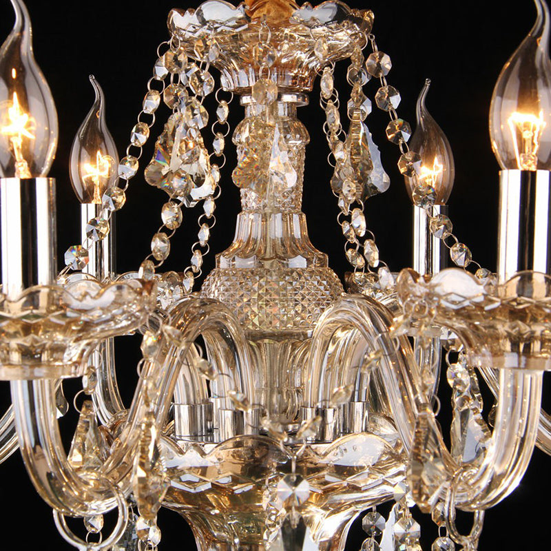 Traditional Cognac Glass Crystal Chandelier - Elegant Bedroom Suspension Lamp
