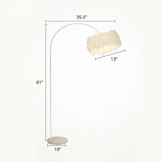 Nordic Feather Floor Lamp With Fishing Rod Arm For Bedroom - Stand Up Light (1 Bulb) White