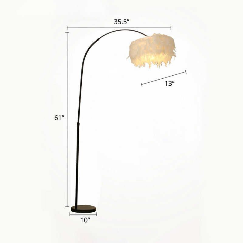 Nordic Feather Floor Lamp With Fishing Rod Arm For Bedroom - Stand Up Light (1 Bulb) Black