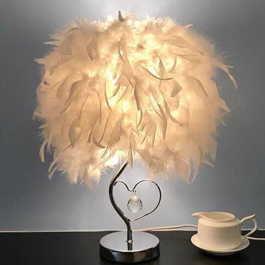 Sleek 1-Head Nightstand Lamp: Modern Table Light With Feather Shade For Bedroom Clear