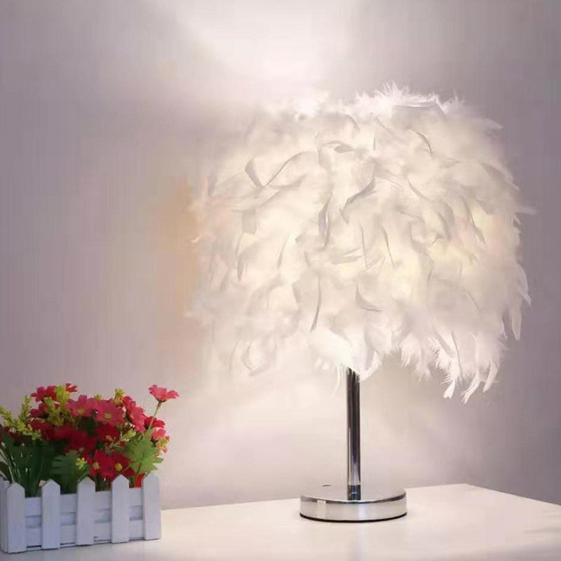 Sleek 1-Head Nightstand Lamp: Modern Table Light With Feather Shade For Bedroom Silver