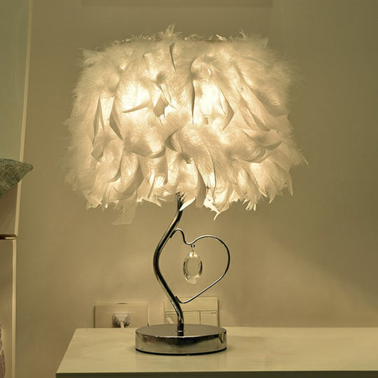 Nordic Feather Table Lamp - Cylindrical Natural Light For Bedroom Or Nightstand