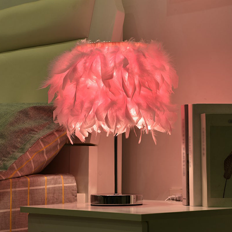 Nordic Feather Table Lamp - Cylindrical Natural Light For Bedroom Or Nightstand Pink / Tube