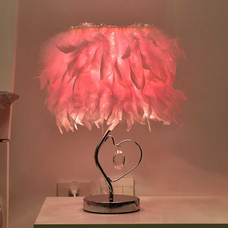 Nordic Feather Table Lamp - Cylindrical Natural Light For Bedroom Or Nightstand Pink / Loving Heart