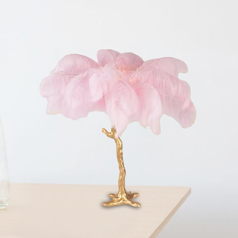 Coconut Tree Night Lamp: Artistic Feather Design Pink And Gold - Perfect Living Room Table Light