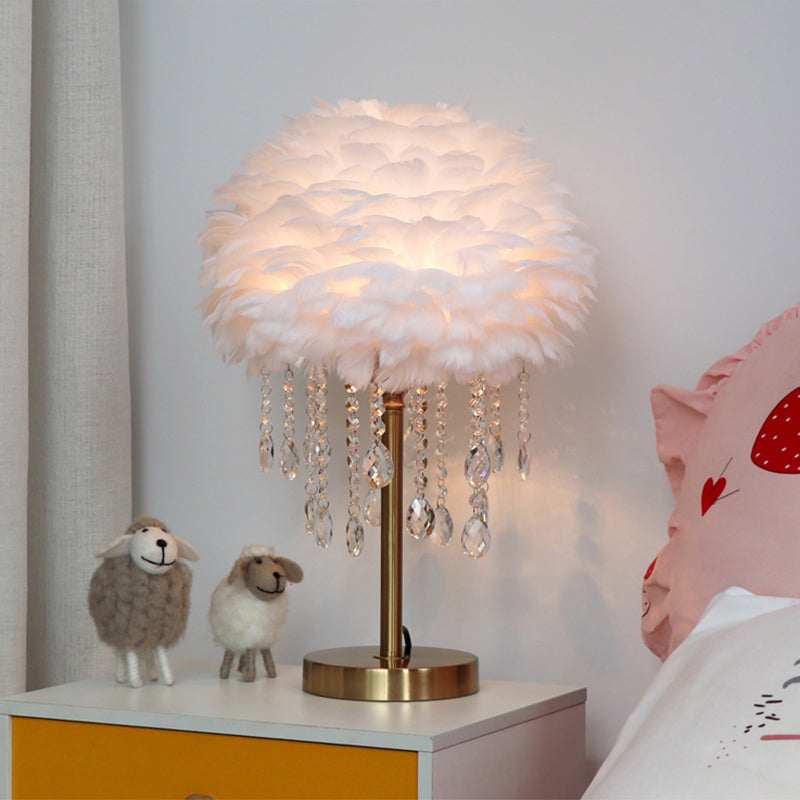 Romantic Feather Table Lamp: Modern Domed 1-Light Night Light With Crystal Decor