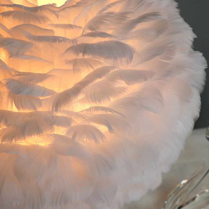 Romantic Feather Table Lamp: Modern Domed 1-Light Night Light With Crystal Decor