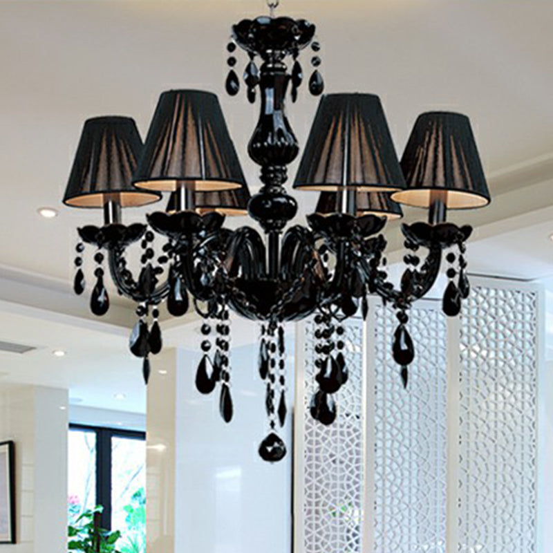 Vintage Black Crystal 6-Light Candle Chandelier - Elegant Ceiling Pendant For Living Room / With