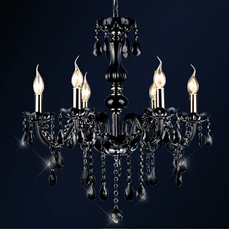 Vintage Black Crystal 6-Light Candle Chandelier - Elegant Ceiling Pendant For Living Room /