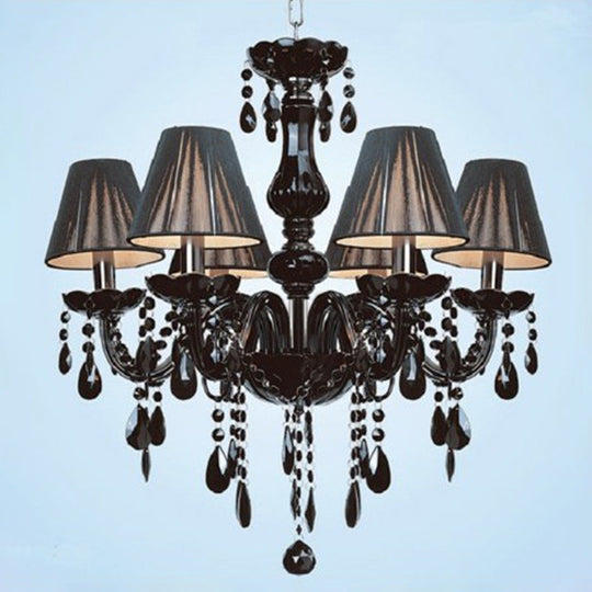 Vintage Black Crystal 6-Light Candle Chandelier - Elegant Ceiling Pendant For Living Room