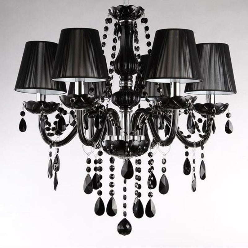 Vintage Black Crystal 6-Light Candle Chandelier - Elegant Ceiling Pendant For Living Room