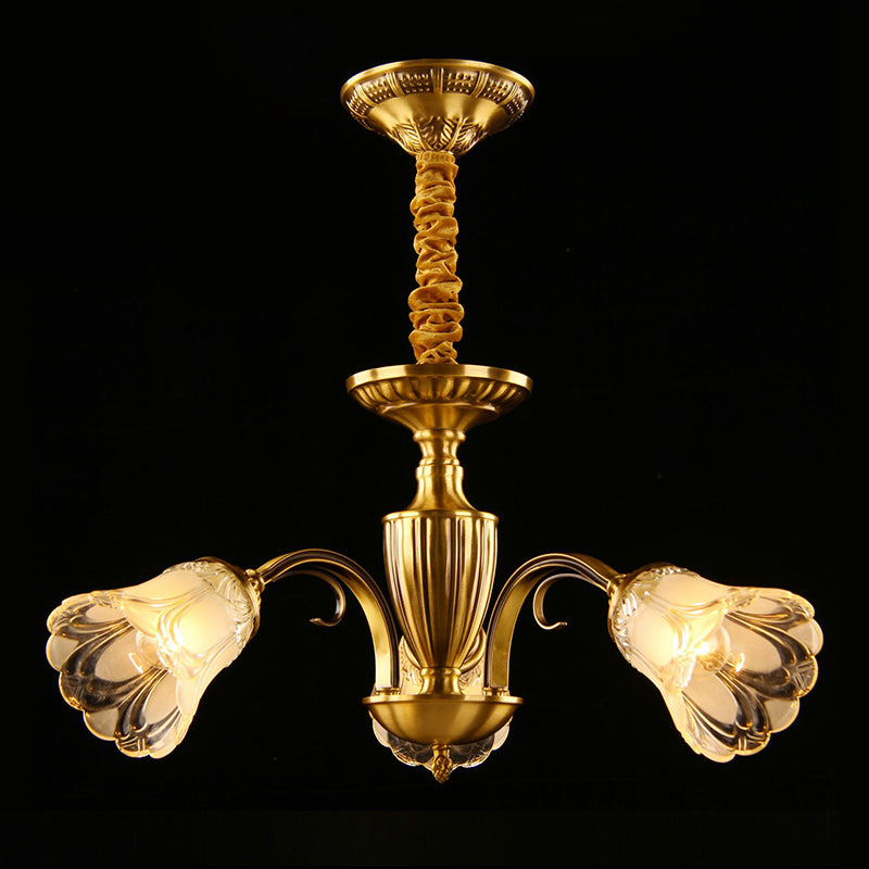 Gold Frosted Glass Flower Chandelier - Colonial Style Suspension Light 3 /
