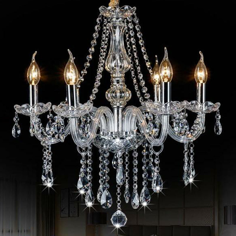 Baroque Candelabra Chandelier: Clear Crystal Pendant Light For Dining Room 6 /