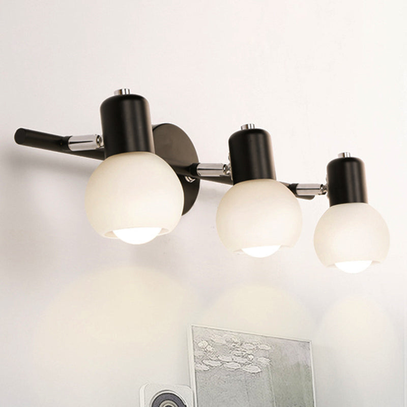 Contemporary Globe Sconce Light With Metal And Milk Glass 2/3 Lights Wall Fixture In Black - Perfect