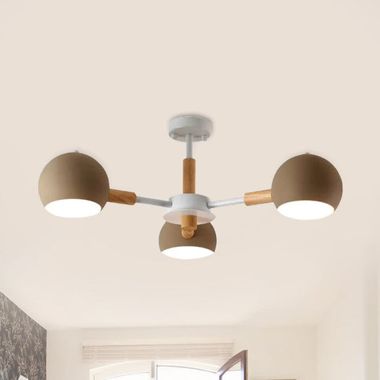 Nordic Style Metal Pendant Chandelier With Spherical Shade - Ideal For Kids Bedroom 3-Light