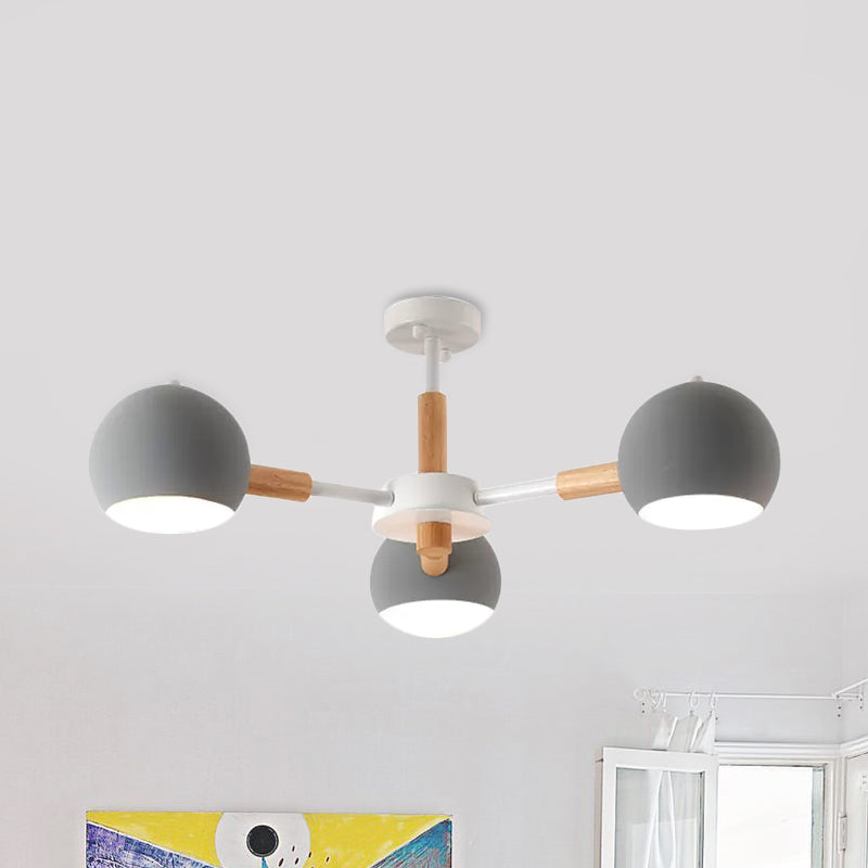 Nordic Style Metal Pendant Chandelier With Spherical Shade - Ideal For Kids Bedroom 3-Light