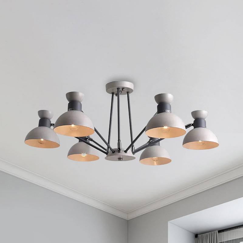 Modern Rotatable Metal Domed Chandelier Light With 6 Heads - Ideal For Living Room Grey