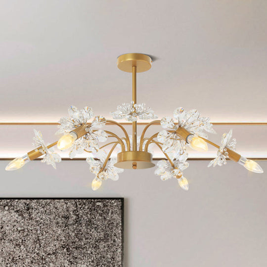 Gold Candle Chandelier With Crystal Dandelion - Elegant Ceiling Pendant Light For Hotels / B